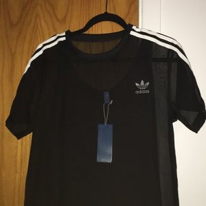 Adidas 3 stripes layered mesh dress black